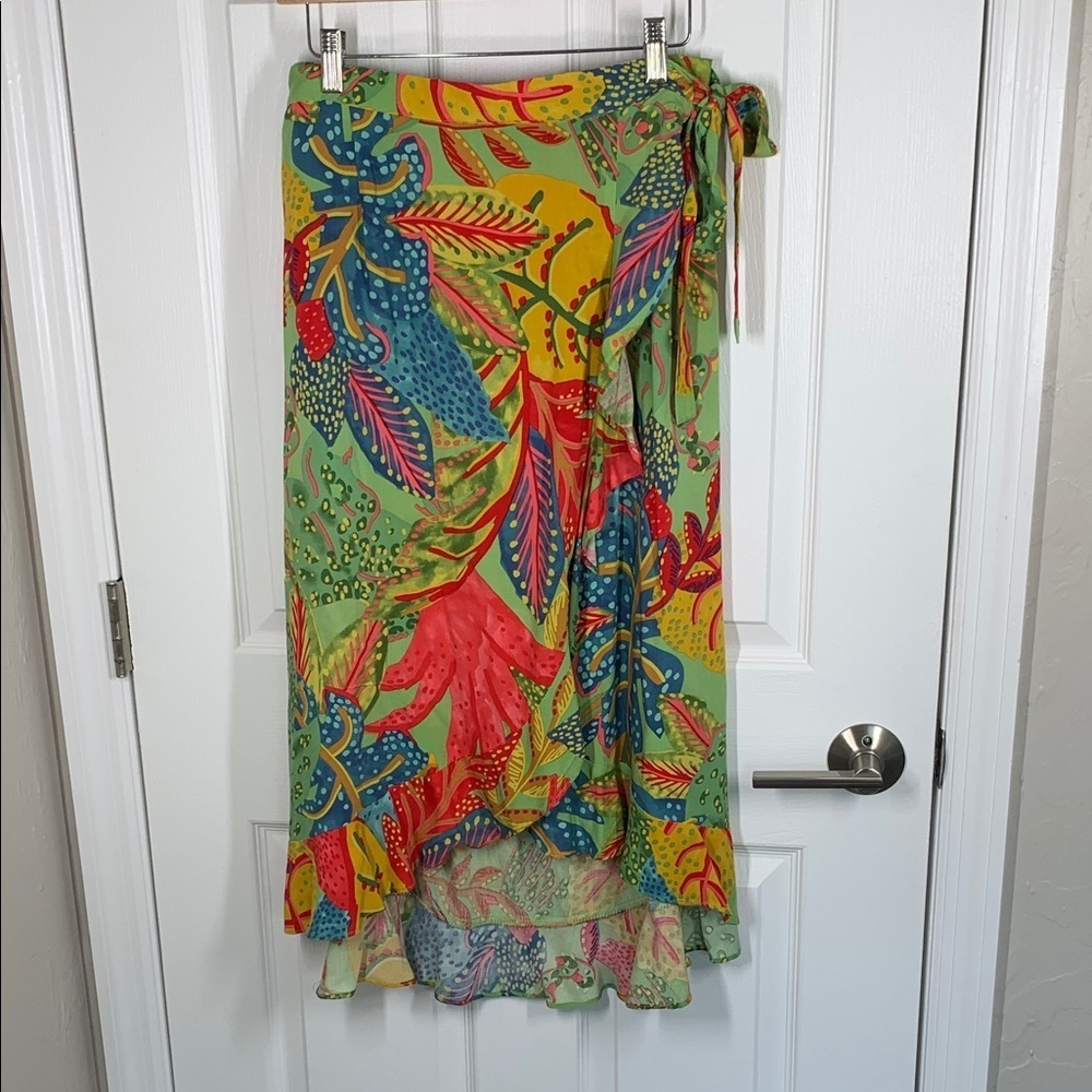Christian Siriano colorful tropical print wrap skirt size large